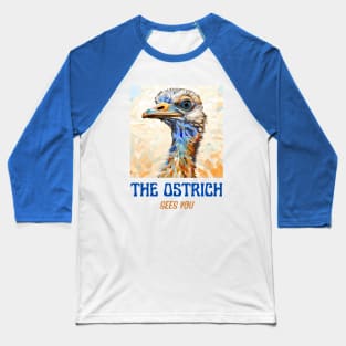 The Ostrich Sees You mosaic bird closeup art Baseball T-Shirt